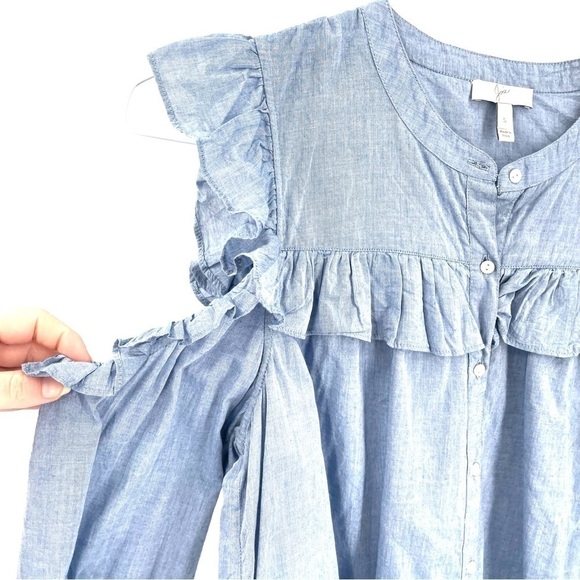 Joie Akari Ruffle Cold Shoulder Chambray Long Sleeve Button Front Blouse Top - Picture 6 of 9